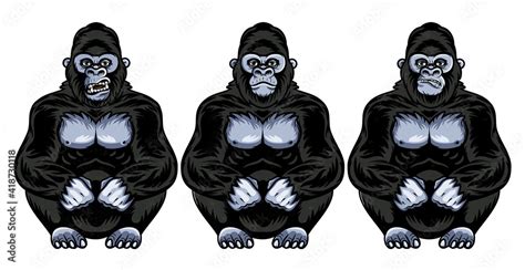 Facial Expressions Of Gorilla Faces Of Gorilla Vector Illustration