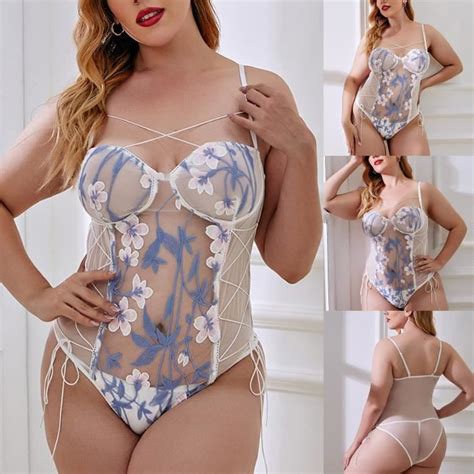 Body Grande Taille Mesdames Lingerie Sexy Satin Dentelle Sling Split