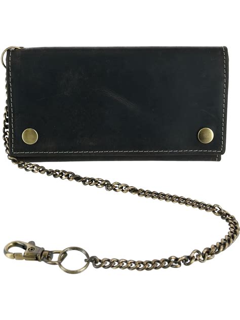 Ctm Hunter Leather Long Trifold Chain Wallet Men