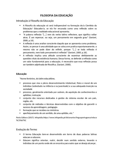 Filosofia Da Educação Resumo - Resumo Filosofia da Educação | Esquemas Filosofia | Docsity