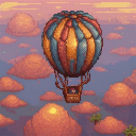 Pixel Art Hot Air Balloon Soaring Above A Vast Desert Premium AI Generated Image