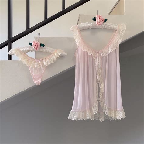 So Cute Vintage Vs Pink Mesh Lingerie Set Depop