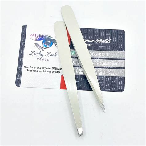 Nude Color Metal Steel Slanted Tip Eyebrow Tweezers With Pointed Tip Oem Customized Printed