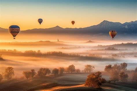 Premium Photo Landscape Of Morning Fog And Mountains With Hot Ai