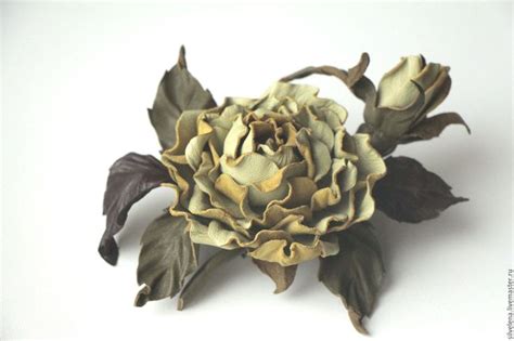 Цветы из кожи. Брошь-цветок из кожи Роза Жаклин в интернет-магазине на ...