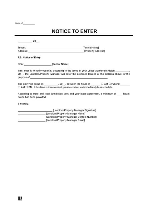 Free Landlord Notice to Enter Template | PDF & Word