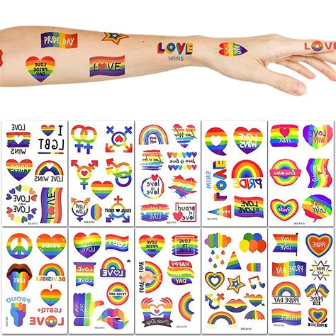 10 Sheet Pride Rainbow Tattoo Sticker Temporary Tattoo Gay Pride Parade Body Painting Party