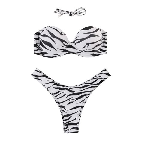 Bikini L Opard Bandeau Maillot De Bain Type B Bk Blanc Cdiscount Pr T Porter