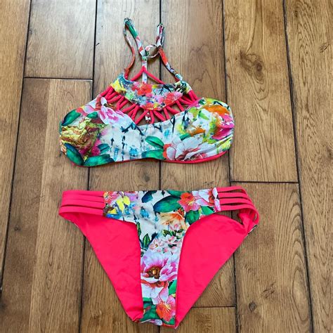 Hot Pink Floral Bikini Set No Size Labeled Can Depop