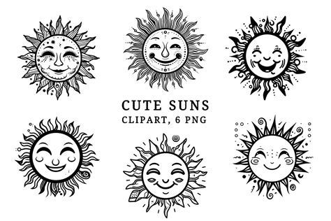 black  white cute sun clipart