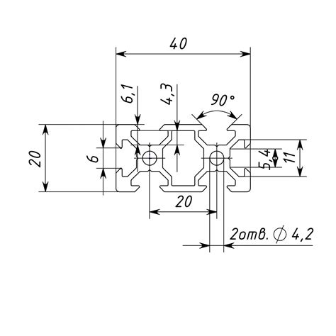 Конструкционный профиль 20х40 V-Slot, паз 6 мм, анодированный