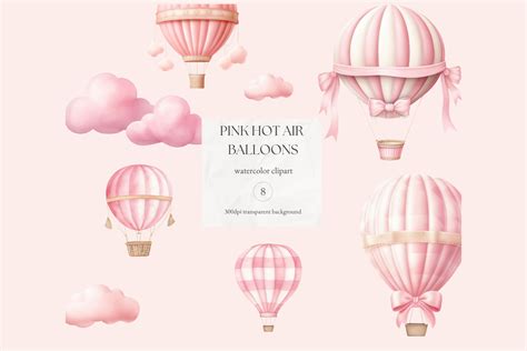 Pink Hot Air Balloons Clipart Graphic By Pixelpoetryboutique Creative