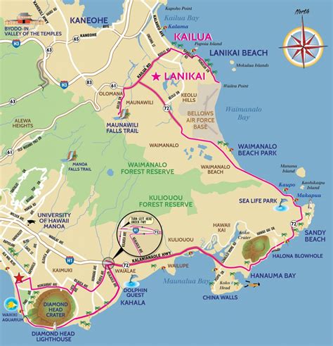 Lanikai Kailua Beach Hawaii Moped And Scooter Rental Tour Map