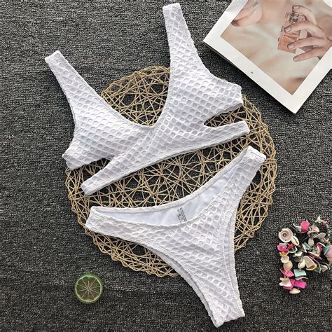 Bikini Blanco Con Push Up Para Mujer Traje De Ba O Sexy De Malla Hueca Conjunto