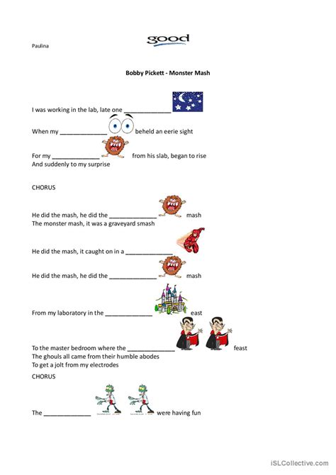 Bobby Pickett - Monster Mash: English ESL worksheets pdf & doc