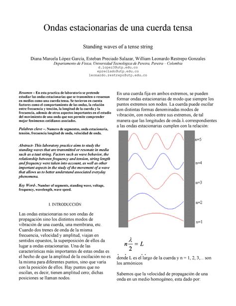 Informe De Laboratorio Ondas Estacionarias En Una Cuerda Tensa Ciclo