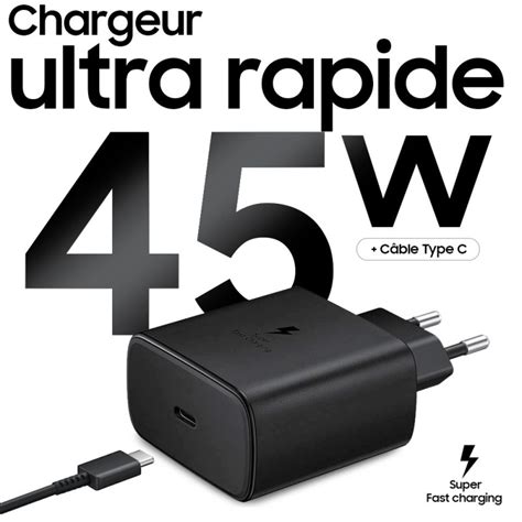 Chargeur Type C 45w Ultra Rapide Couleur Noir