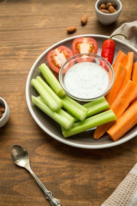 Vegetarian Healthy Snacks Vegetable Snack Carrots Celery Tom Stock