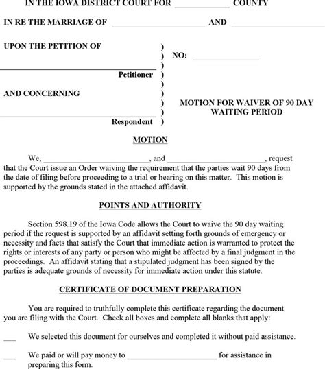 Free Iowa Motion Of Waiver Of Day Waiting Period Form Doc Kb