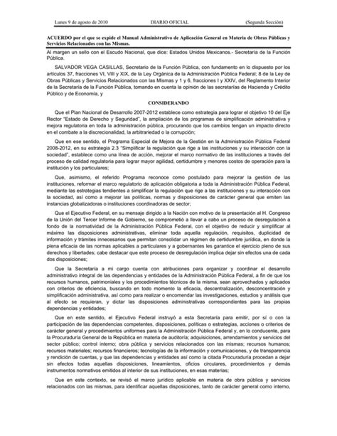 Acuerdo Por El Que Se Expide El Manual Administrativo De Aplicaci N