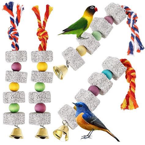 4 Pcs Parrot Chewing Toys Bird Beak Grinding Stone Toys With Bells For Parakeet Conure Cockatiel