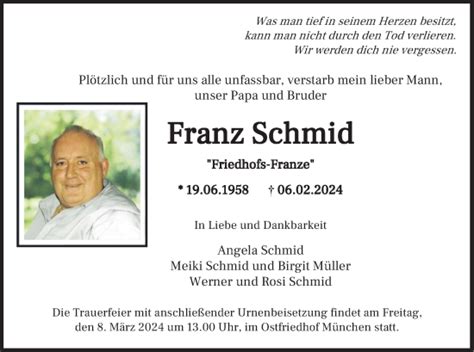 Traueranzeigen Von Franz Schmid Trauer Merkur De