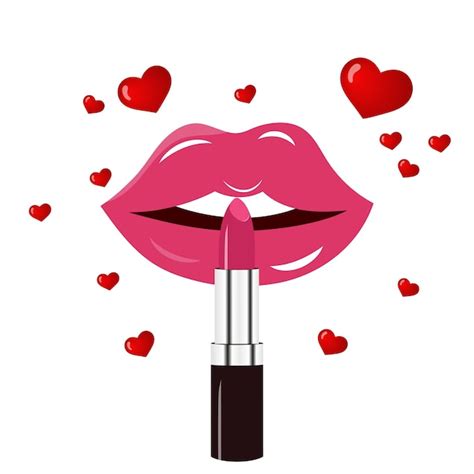 Premium Vector Opening Hot Lips With Lipstick And Hearts Around