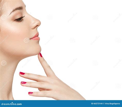 Beautiful Brunette Woman Portrait With Healthy Hair Clear Fresh Skin Skincare Stock Photo