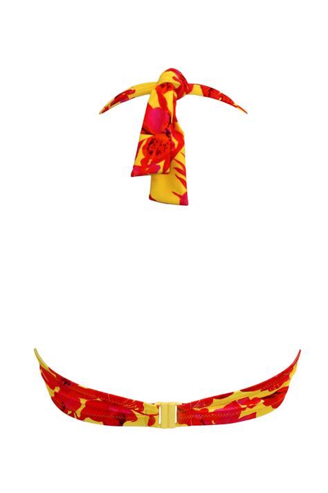 Heatwave Halter Underwired Bikini Top In Yellow Floral Pour Moi