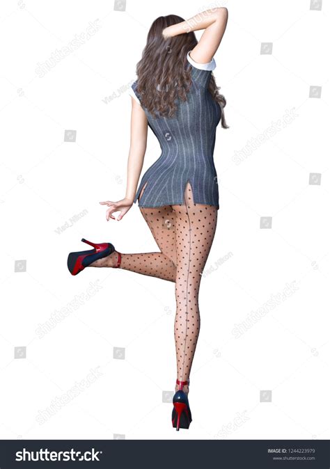 Longhaired Sexy Brunette Secretary Black Pantyhose Stock Illustration
