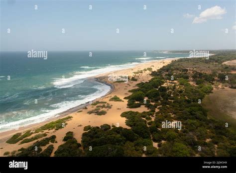 Aerial View Of Seascape With Tropical Sandy Beach And Blue Ocean