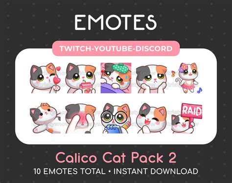 Cute Calico Cat Emotes Pack For Twitch Youtube Discord Stream