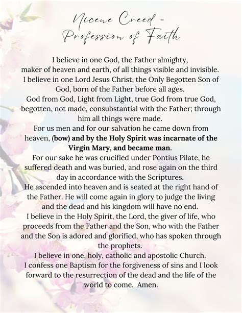 Nicene Creed Catholic Profession Of Faith Catholic Prayers Flowers