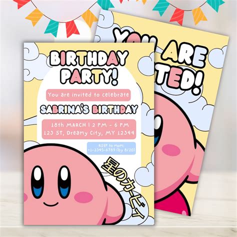 Kirby Editable Birthday Invitation Kirby Printable Birthday Invitation