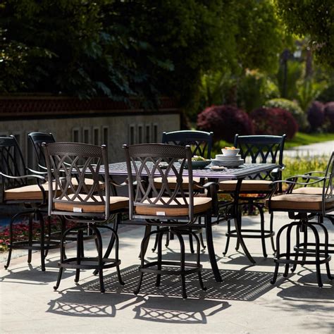 Capri 9 Piece Cast Aluminum Patio Bar Set W/ 60 Inch Square Counter ...