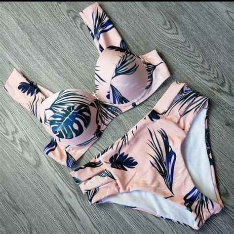 Swim Palm Print Push Up High Waist Bikini Poshmark