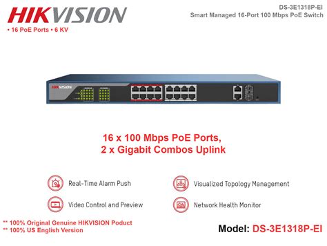 NEW Hikvision DS 3E1318P EI Smart Managed 16 Port 100 Mbps PoE