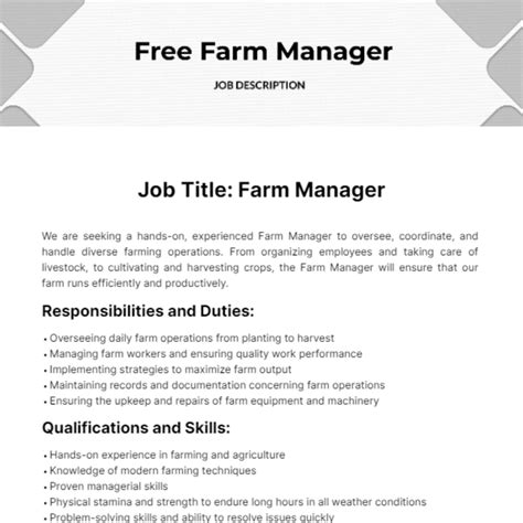Free Farm Manager Job Description Template To Edit Online