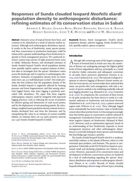 (PDF) Responses of Sunda clouded leopard Neofelis diardi population density to anthropogenic ...