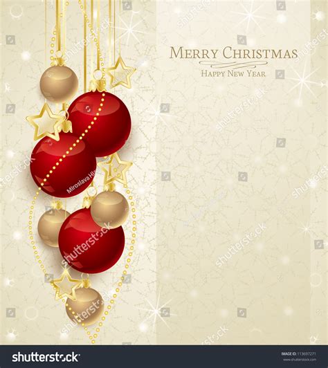 Elegant Christmas Background Red Gold Baubles Stock Vector (Royalty ...