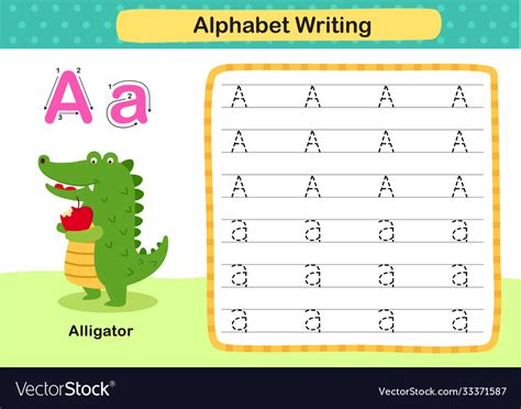 Alphabet Letter A Alligator Exercise With Cartoon Vector Image