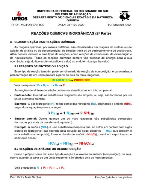 Classificação Das Reações Químicas - Classificação das Reações Químicas | PDF | Reações químicas | Química