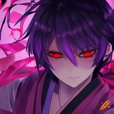 Anime Boy With Purple Hair And Red Eyes