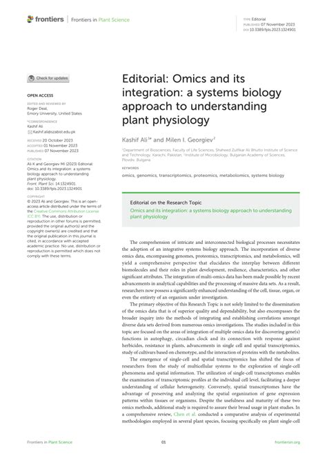 Pdf Editorial Omics And Its Integration A Systems Biology Approach