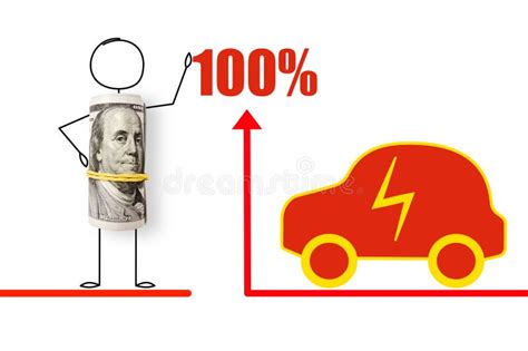 One Hundred Dollars Notes On A White Background With Electric Car Stock