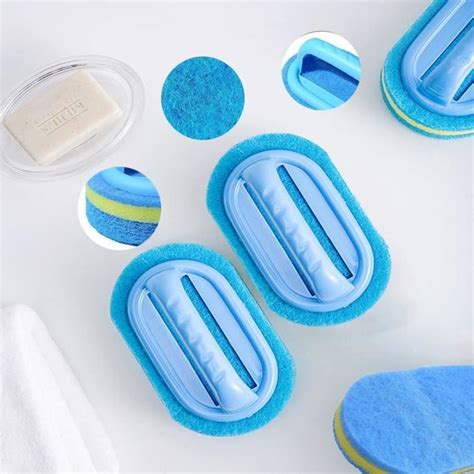 2 Pcs Brosse Eponge de Nettoyage pour Salle de Bain avec Poignée en