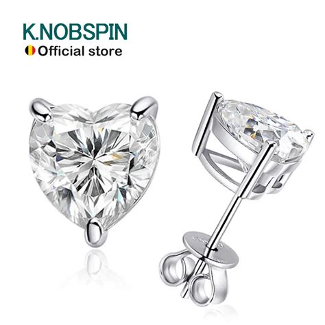 KNOBSPIN D VVS1 Heart Moissanite Earrings For Women GRA Certified Lab