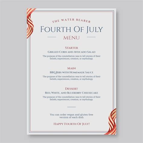 Free Vector Fourth Of July Menu Template Design