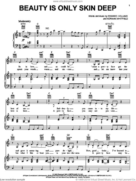 Temptations Beauty Is Only Skin Deep Sheet Music For Voice Piano Or Guitar