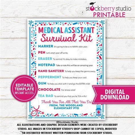 Medical Assistant Survival Kit Printable Thank You Cna National Nurses